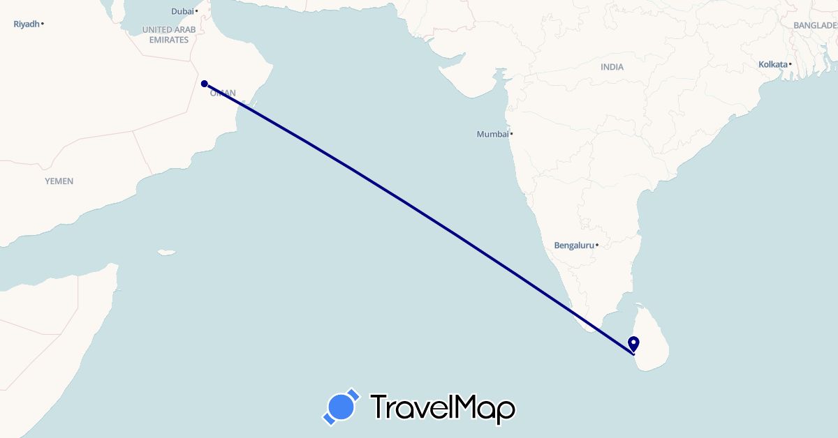 TravelMap itinerary: driving in Sri Lanka, Oman (Asia)